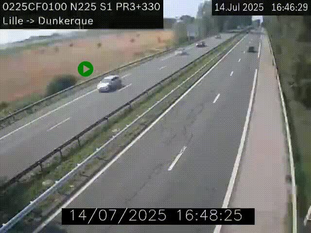 Webcam autoroute A25 (N225) à hauteur de Bergues (Bierne). Vue orientée vers Dunkerque.