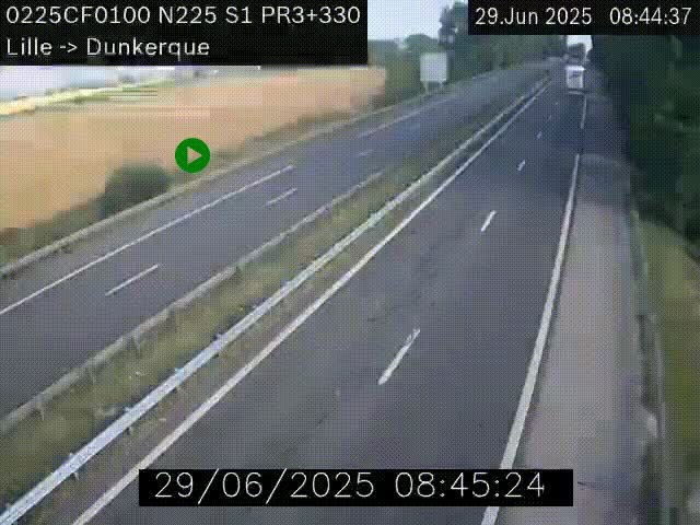 Webcam autoroute A25 (N225) à hauteur de Bergues (Bierne). Vue orientée vers Dunkerque.