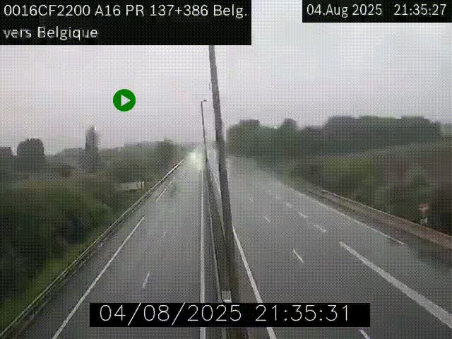 Webcam à la frontière franco-belge au niveau de Bray-Dunes/De-Panne sur l'autoroute A16. Vue orientée vers la Belgique
