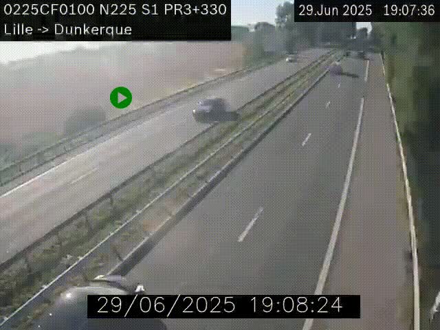 Webcam autoroute A25 (N225) à hauteur de Bergues (Bierne). Vue orientée vers Dunkerque.