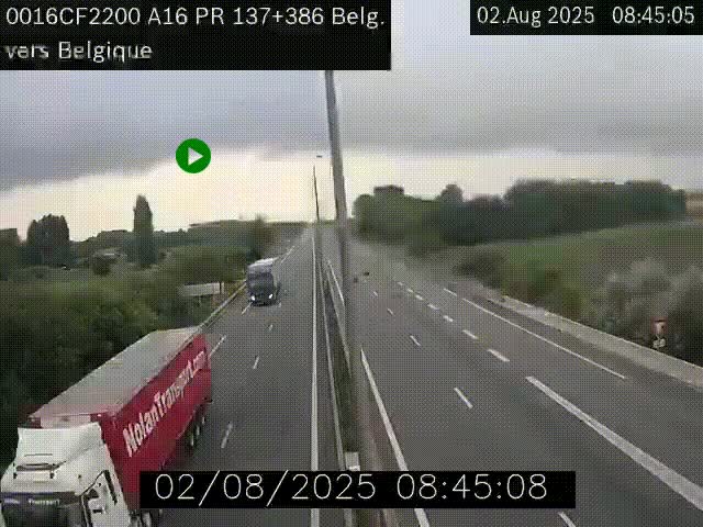 Webcam à la frontière franco-belge au niveau de Bray-Dunes/De-Panne sur l'autoroute A16. Vue orientée vers la Belgique