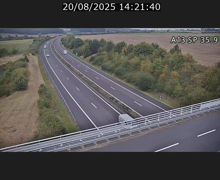 Webcam trafic sur A13 à l'entrée ouest du tunnel Markusbierg à Remerschen. Vue orientée vers Mondorf-les-Bains.