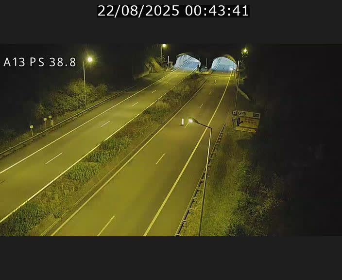 Webcam autoroute A13 à l'entrée ouest du tunnel Markusbierg à Schengen. Vue orientée vers Mondorf-les-Bains