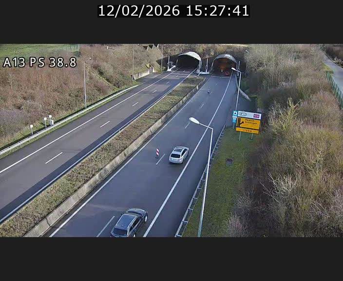 Webcam autoroute A13 à l'entrée ouest du tunnel Markusbierg à Schengen. Vue orientée vers Mondorf-les-Bains