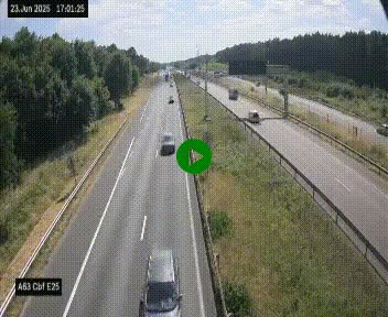 Webcam autoroute A63 en périphérie de Bordeaux au sud-est de la ville, en provenance du bassin d'Arcachon. Vue orientée vers Bordeaux