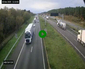 Webcam autoroute A63 en périphérie de Bordeaux au sud-est de la ville, en provenance du bassin d'Arcachon. Vue orientée vers Bordeaux