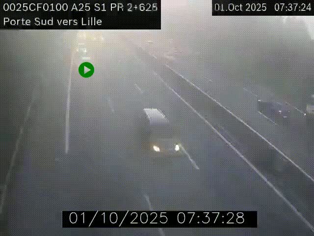 Webcam autoroute A25 sur le périphérique de Lille à hauteur de Lille-Sud et la sortie 3 Faches-Thumesnil. Vue orientée vers Lille-Centre.