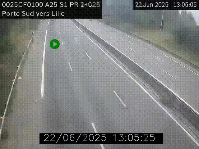 Webcam autoroute A25 sur le périphérique de Lille à hauteur de Lille-Sud et la sortie 3 Faches-Thumesnil. Vue orientée vers Lille-Centre.