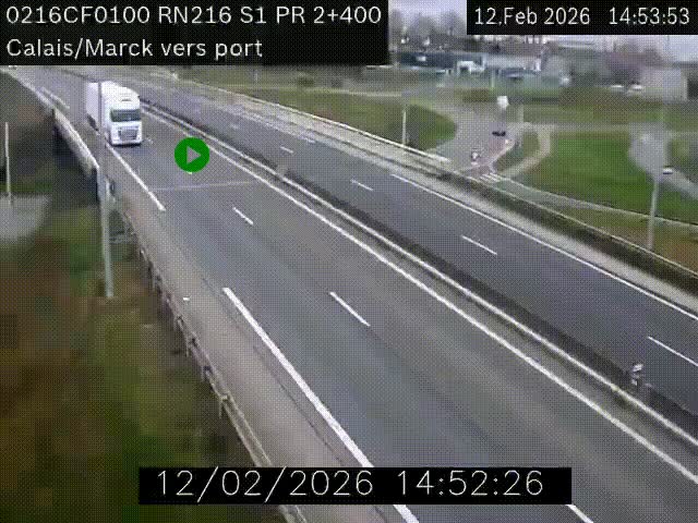 Webcam à Calais sur A216 (N216) en direction du port (harbour) de Calais.