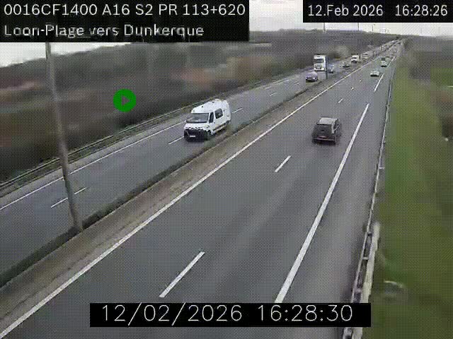 Webcam autoroute A16 à hauteur de Loon-Plage. Vue orientée vers Dunkerque et la Belgique.