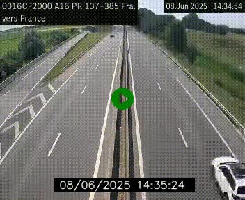 Webcam à la frontière franco-belge au niveau de Bray-Dunes/De-Panne sur l'autoroute A16. Vue orientée vers Calais