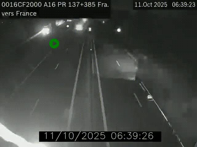 Webcam à la frontière franco-belge au niveau de Bray-Dunes/De-Panne sur l'autoroute A16. Vue orientée vers Calais