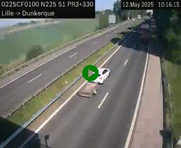 Webcam autoroute A25 (N225) à hauteur de Bergues (Bierne). Vue orientée vers Dunkerque.