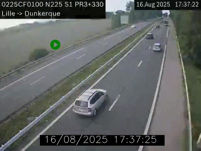 Webcam autoroute A25 (N225) à hauteur de Bergues (Bierne). Vue orientée vers Dunkerque.