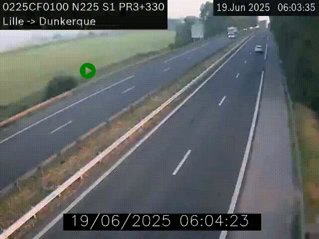 Webcam autoroute A25 (N225) à hauteur de Bergues (Bierne). Vue orientée vers Dunkerque.
