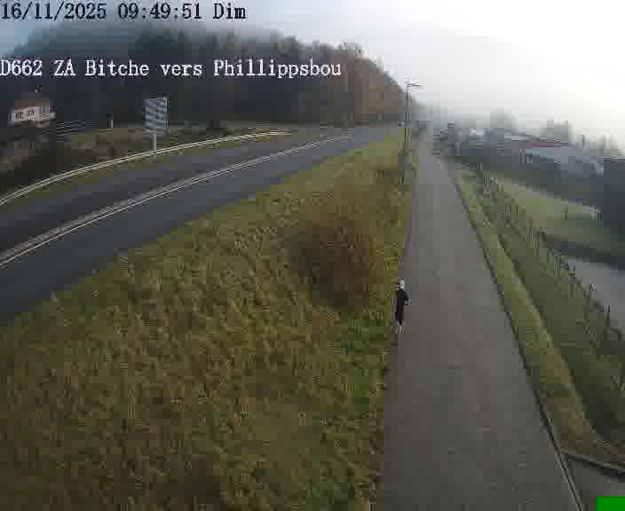 Caméra de trafic sur D662 (France) à Bitche, orientée vers Phillippsbourg, permettant d’évaluer fluidité, incidents et densité automobile.