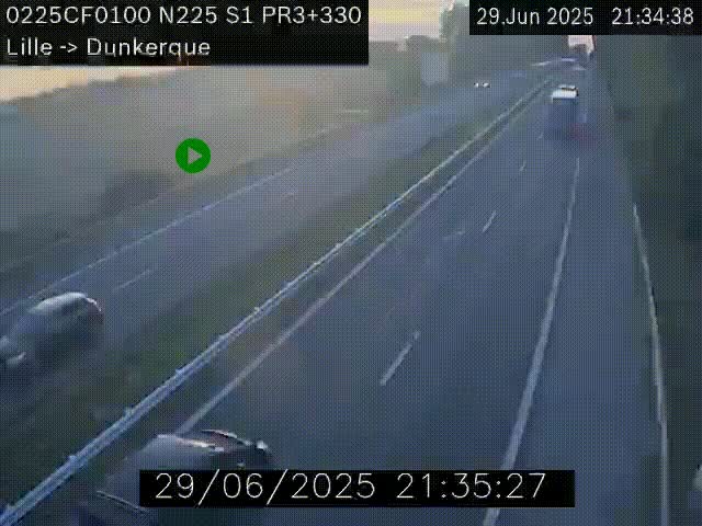 Webcam autoroute A25 (N225) à hauteur de Bergues (Bierne). Vue orientée vers Dunkerque.