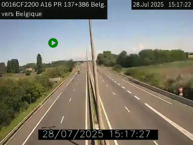 Webcam à la frontière franco-belge au niveau de Bray-Dunes/De-Panne sur l'autoroute A16. Vue orientée vers la Belgique