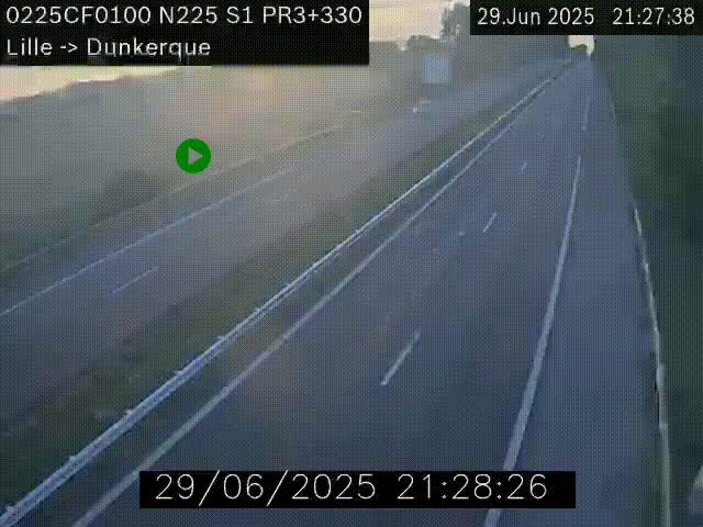 Webcam autoroute A25 (N225) à hauteur de Bergues (Bierne). Vue orientée vers Dunkerque.