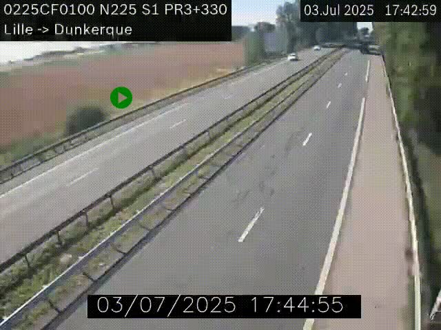 Webcam autoroute A25 (N225) à hauteur de Bergues (Bierne). Vue orientée vers Dunkerque.