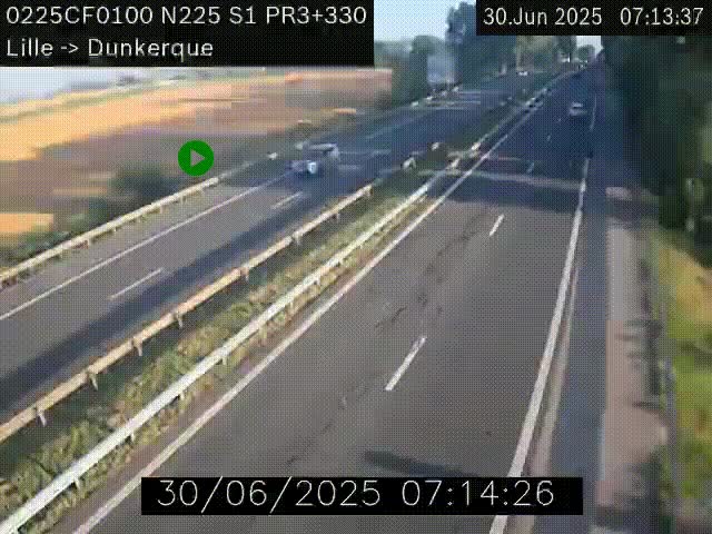Webcam autoroute A25 (N225) à hauteur de Bergues (Bierne). Vue orientée vers Dunkerque.