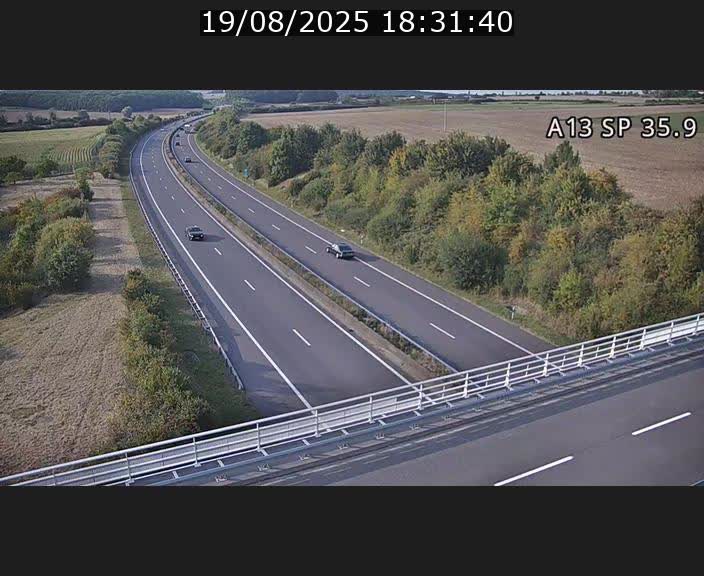 Webcam trafic sur A13 à l'entrée ouest du tunnel Markusbierg à Remerschen. Vue orientée vers Mondorf-les-Bains.