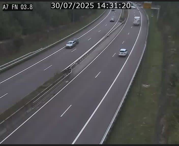 Caméra autoroute Luxembourg A7 - Passage à gibier Rëngelbour - direction Tunnel Stafelter