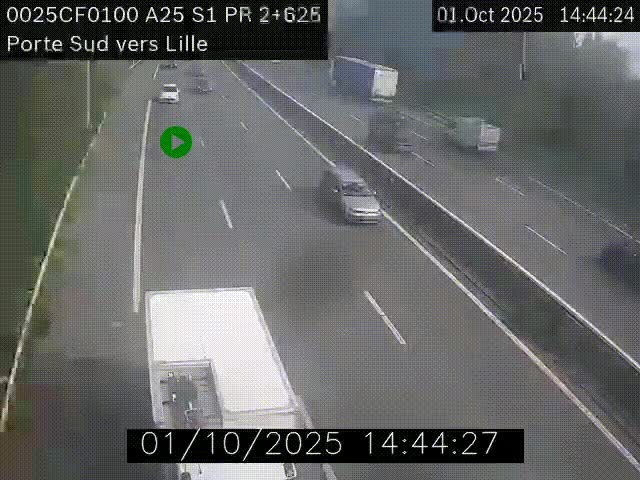 Webcam autoroute A25 sur le périphérique de Lille à hauteur de Lille-Sud et la sortie 3 Faches-Thumesnil. Vue orientée vers Lille-Centre.