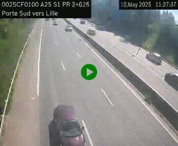 Webcam autoroute A25 sur le périphérique de Lille à hauteur de Lille-Sud et la sortie 3 Faches-Thumesnil. Vue orientée vers Lille-Centre.