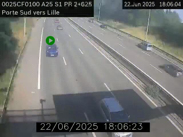 Webcam autoroute A25 sur le périphérique de Lille à hauteur de Lille-Sud et la sortie 3 Faches-Thumesnil. Vue orientée vers Lille-Centre.