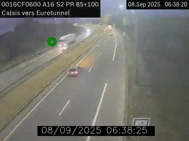 Webcam A16 à Calais en direction du Tunnel sous la Manche (Eurotunnel)