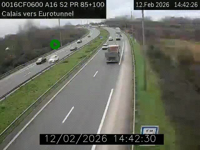 Webcam A16 à Calais en direction du Tunnel sous la Manche (Eurotunnel)