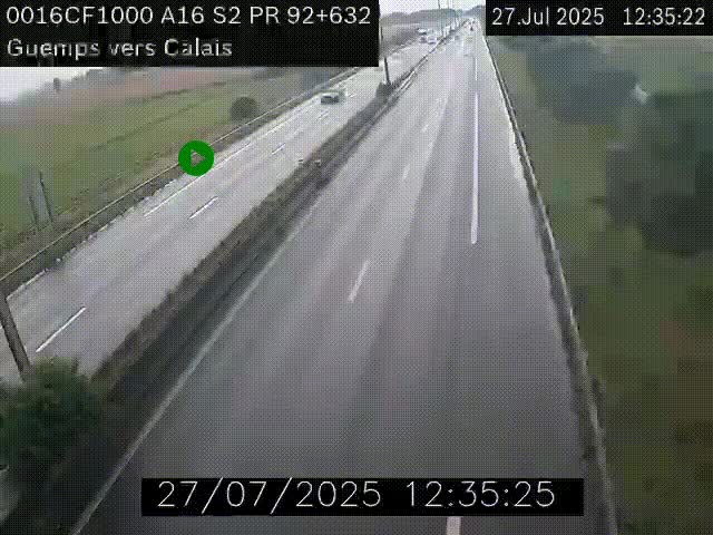 Webcam A16 juste après l'aire de repos d'Offekerque à Guemps. Vue orientée vers Calais