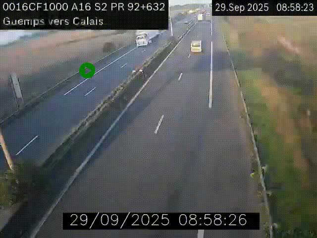 Webcam A16 juste après l'aire de repos d'Offekerque à Guemps. Vue orientée vers Calais