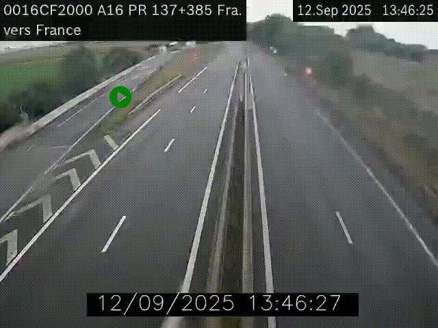 Webcam à la frontière franco-belge au niveau de Bray-Dunes/De-Panne sur l'autoroute A16. Vue orientée vers Calais