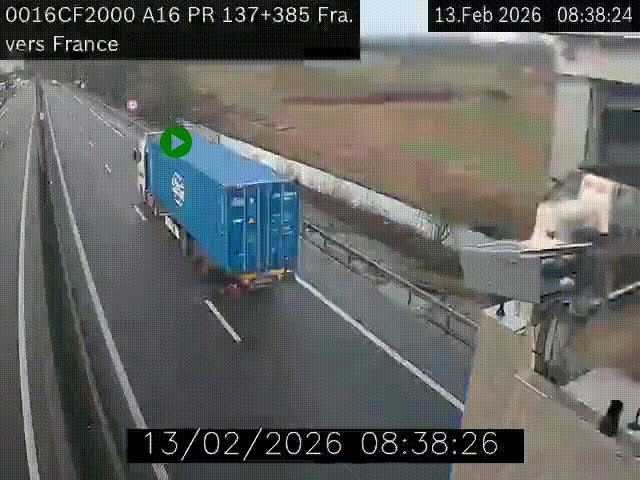 Webcam à la frontière franco-belge au niveau de Bray-Dunes/De-Panne sur l'autoroute A16. Vue orientée vers Calais