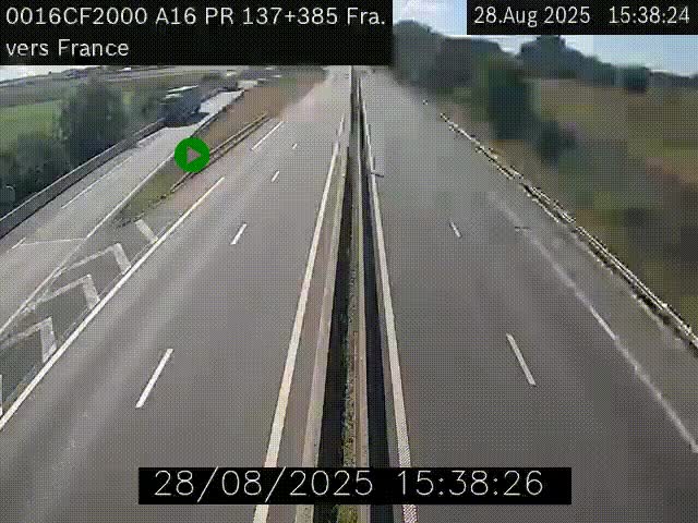 Webcam à la frontière franco-belge au niveau de Bray-Dunes/De-Panne sur l'autoroute A16. Vue orientée vers Calais