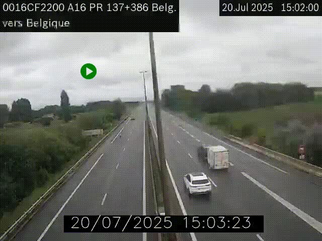 Webcam à la frontière franco-belge au niveau de Bray-Dunes/De-Panne sur l'autoroute A16. Vue orientée vers la Belgique