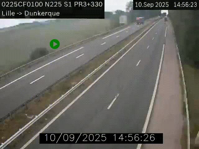 Webcam autoroute A25 (N225) à hauteur de Bergues (Bierne). Vue orientée vers Dunkerque.