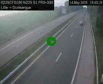 Webcam autoroute A25 (N225) à hauteur de Bergues (Bierne). Vue orientée vers Dunkerque.
