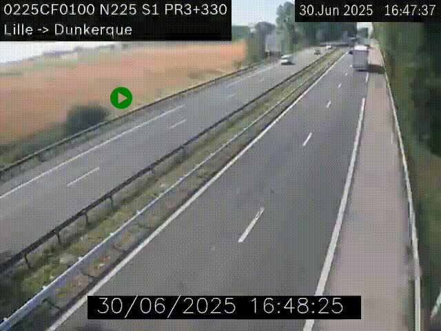 Webcam autoroute A25 (N225) à hauteur de Bergues (Bierne). Vue orientée vers Dunkerque.