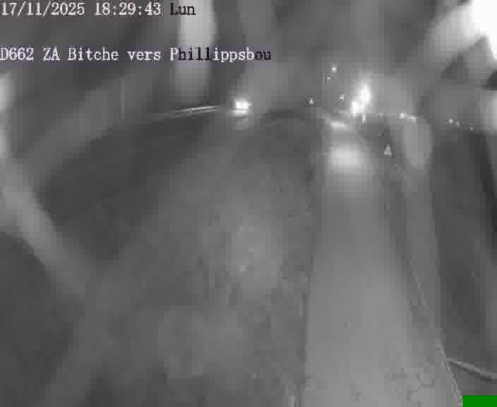 Caméra de trafic sur D662 (France) à Bitche, orientée vers Phillippsbourg, permettant d’évaluer fluidité, incidents et densité automobile.