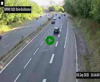 Webcam routière à hauteur de Bois-Guillaume en périphérie de Rouen. Vue orientée vers Rouen
