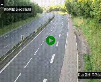 Webcam routière à hauteur de Bois-Guillaume en périphérie de Rouen. Vue orientée vers Rouen