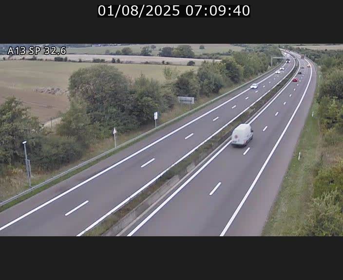 Webcam info trafic A13 à hauteur de Mondorf-les-bains. Vue orientée vers Altwies