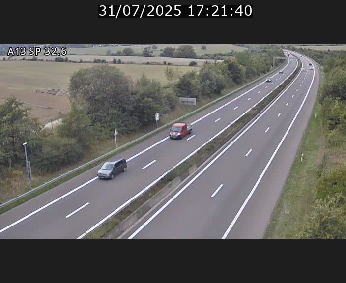 Webcam info trafic A13 à hauteur de Mondorf-les-bains. Vue orientée vers Altwies