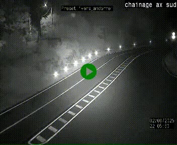 Webcam au nord d'Ax-les-Thermes au niveau de l'aire de chaînage de la N20. Vue orientée vers les Pyrénées, en direction de Pas de la Case