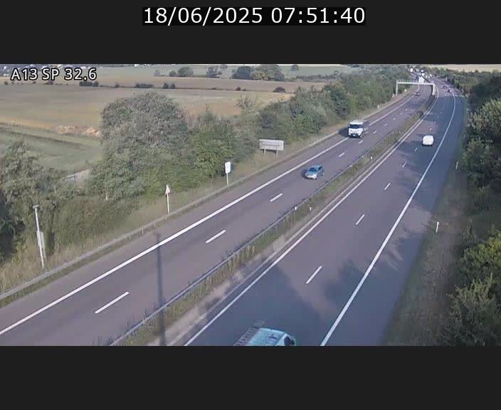 Webcam info trafic A13 à hauteur de Mondorf-les-bains. Vue orientée vers Altwies