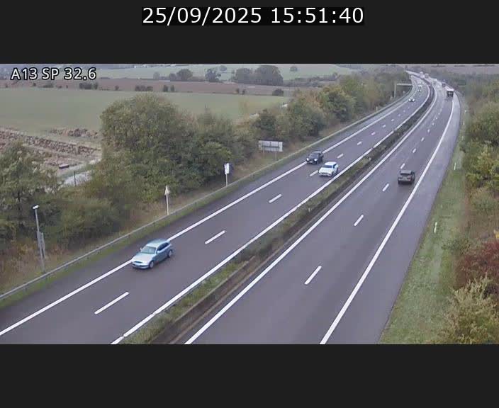 Webcam info trafic A13 à hauteur de Mondorf-les-bains. Vue orientée vers Altwies