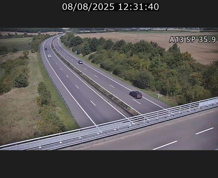 Webcam trafic sur A13 à l'entrée ouest du tunnel Markusbierg à Remerschen. Vue orientée vers Mondorf-les-Bains.